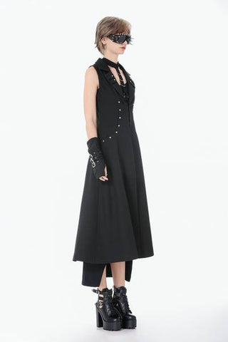 Gothic Sleeveless Slit Coat - Black -