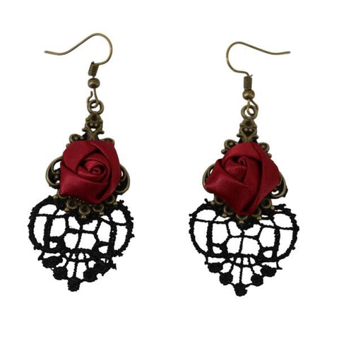 Red Rose Dreamcatcher Dangle Earrings