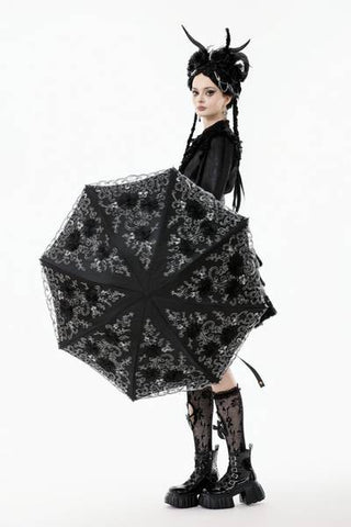Embroidered Gothic Lace Umbrella - Black
