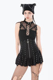 Dark in Love Fishnet Punk Mesh Strap Lace-Up Top - Black -