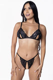 Crystal Lace Crotchless Set - Black - One Size
