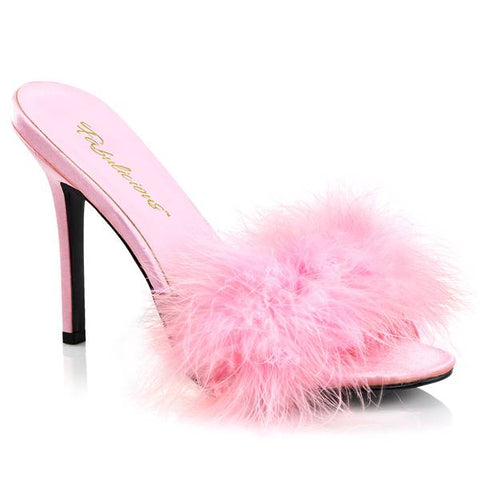 4" Marabou Fur Slipper - Baby Pink - Size