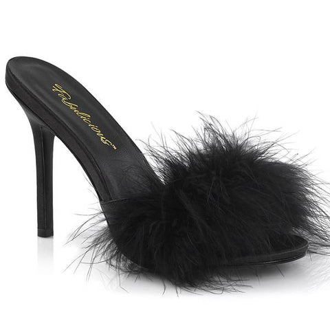 4" Marabou Fur Slipper - Black - Size