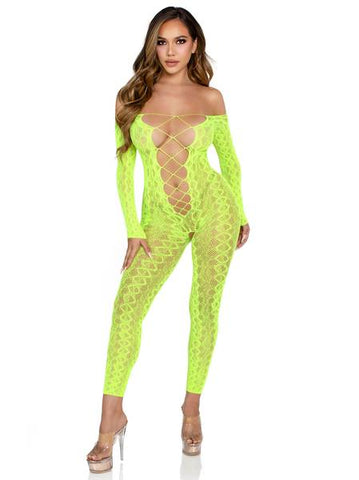 Flawless Vibes Python Bodystocking - Neon Green - One Size
