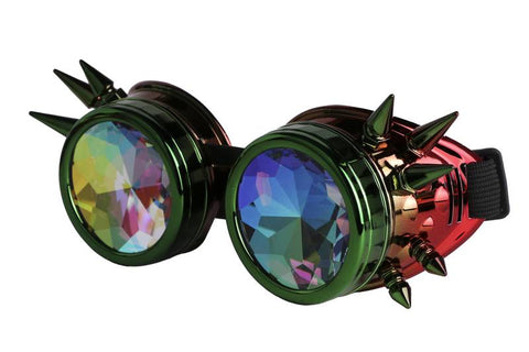 Kaleidoscope Steampunk Goggles - Psychedelic Green/Red - One Size