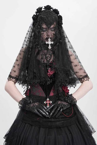 Victorian Rose Tassel Lace Veil - Black