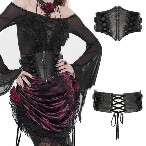 Gothic Crochet Lace-up Zip Girdle - Black -