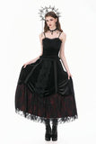 Gothic Floral Lace Ruched Velvet Long Skirt - Black - One Size