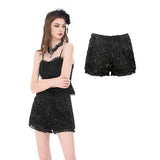 Gothic Rose Lace- Trimmed Shorts - Black -
