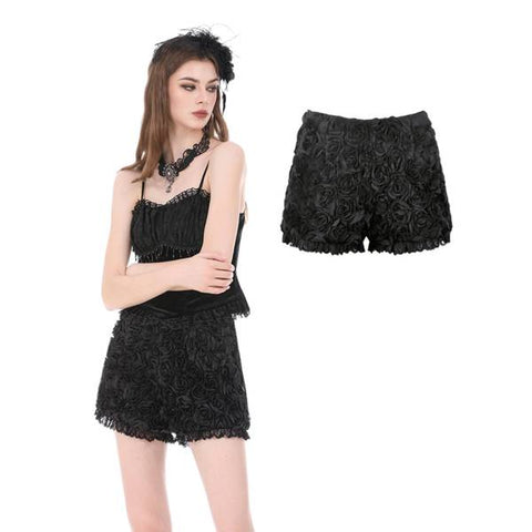 Gothic Rose Lace- Trimmed Shorts - Black -