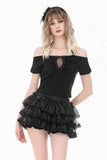 Bowknot Lace-Trimmed Tiered Shorts - Black - One Size