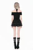 Bowknot Lace-Trimmed Tiered Shorts - Black - One Size
