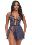 Bleu Babydoll and G-String - Estate Blue/Frosted Almond -