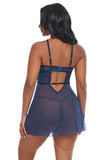 Bleu Babydoll and G-String - Estate Blue/Frosted Almond -