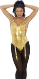 Gold - Mega Superstar Gartered Bodysuit with Pantyhose -
