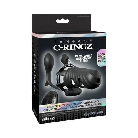 Fantasy C-Ringz Remote-Controlled Vibrating Cock Blocker with Ass-Gasm Plug - Black