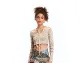 Fortune in Flowerland Cropped Long Sleeve Top - Cream -