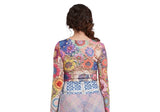 Hot Shot Crochet Long Sleeve Cropped Top - Multi -