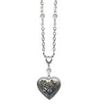 Rose Heart Emobssed Locket Necklace - Crystal Faceted Beads