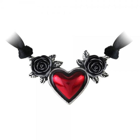 Red Blood Heart Black Ribbon Necklace