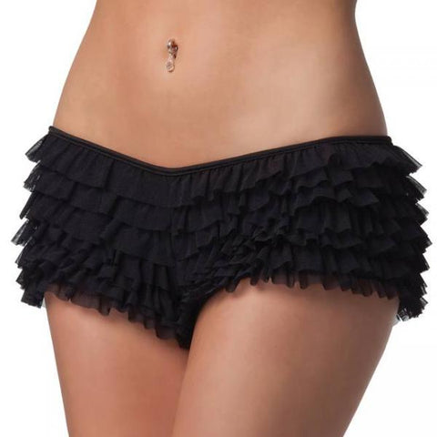 Mesh Ruffle Panty With Bow - Black -