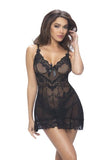 Black - Soft Cup Lace Babydoll with G-String -