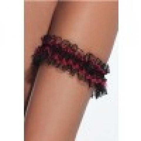 Lace Leg Garter - Black & Red - One Size