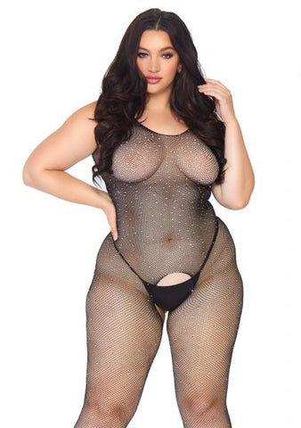 Crystalized Tank Bodystocking - Black - Size 1/2X