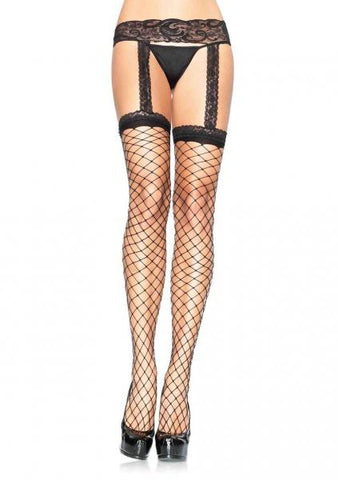Fence Net Garterbelt Stocking - Black - Queen