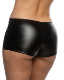 Low rise Cheeky Coated Spandex Shorts -  Black -