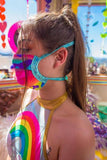 Heavy Brazilian Spandex Pleated Mask - Neon Camouflage -