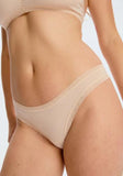 Microfiber Lace Trim Thong - Nude -