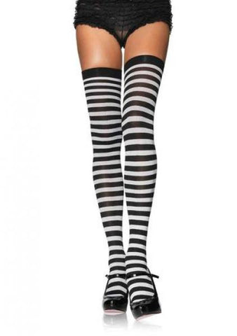 Nylon Stocking with Stripe - Black/White