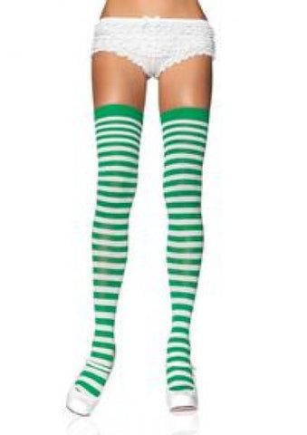 Nylon Stocking with Stripe - White/Kelly Green