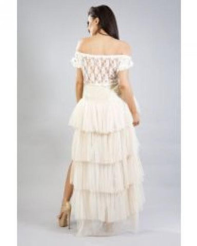 Cream Taffeta/Mesh - Denise Bustle Skirt -