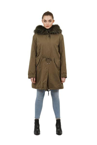 Thelma Faux Fur Lined Hooded Parka - Olive -