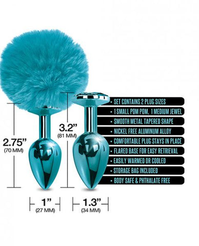 Nixie Metal Butt Plug Set w/Jewel Inlaid & Pom Pom - Blue Metallic BB Store Nixie Metal Butt Plug Set w/Jewel Inlaid & Pom Pom - Blue Metallic BB Store