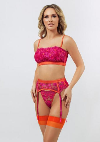 Embroidered Garter Belt - Orchid/Cherry Tomato -