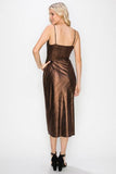 Eza Metallic Cowl Neck Slip Dress - Copper -