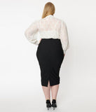 Pinstripe High Waist Sierra Pencil Skirt - Black -