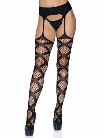 Arabella Faux Wrap Garter Stockings - Black - One Size