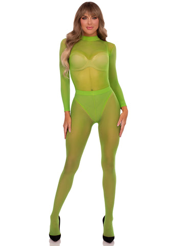 Snap Crotch Sheer Bodysuit Set - Green - One Size