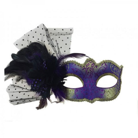 Venetian Mask with Feathers Aside - Purple