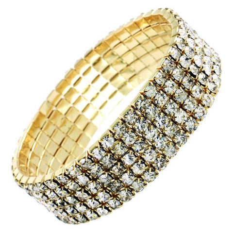 5 Row Stretchy Rhinestone Bracelet - Gold