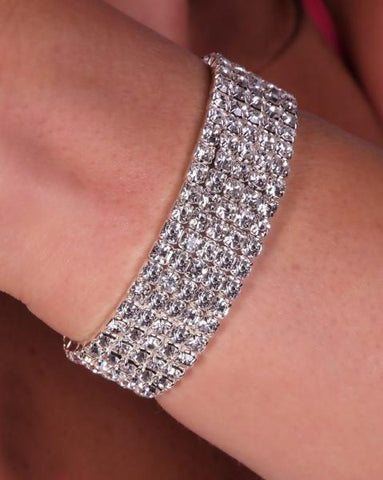 5 Row Stretchy Rhinestone Bracelet - Silver