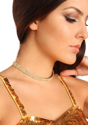 Stretchy 3 Row Choker - Gold