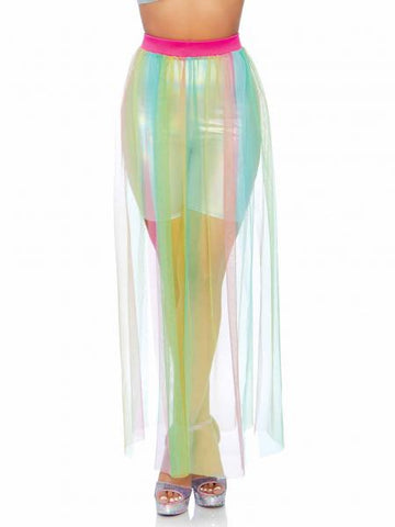 Multi Slit Sheer Full Length Maxi Skirt - Multi Color - One Size