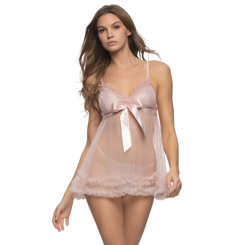Veil Sheer Tulle Babydoll with G-String - Lotus -