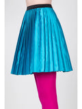 Satin Pleated Mini Skirt - Teal -
