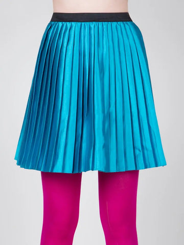 Satin Pleated Mini Skirt - Teal -